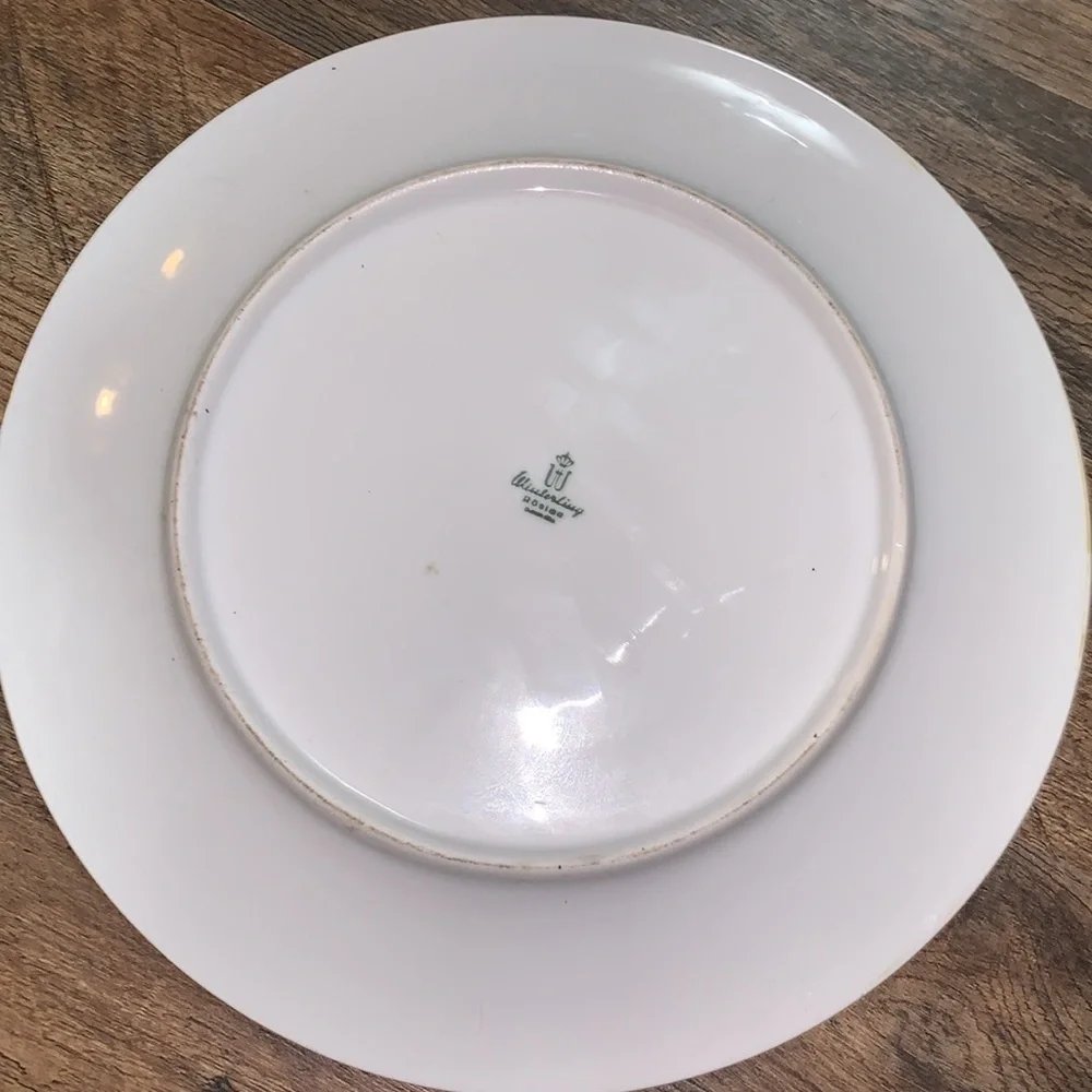 White & Gold Vintage 1960s Ceramic Round Platter Serving Plate Fine Dining